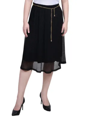 Petite Plisse Mesh Skirt With Belt Soft Layering Petite Plisse Mesh Skirt With Belt Field Fresh Velvet-Touch