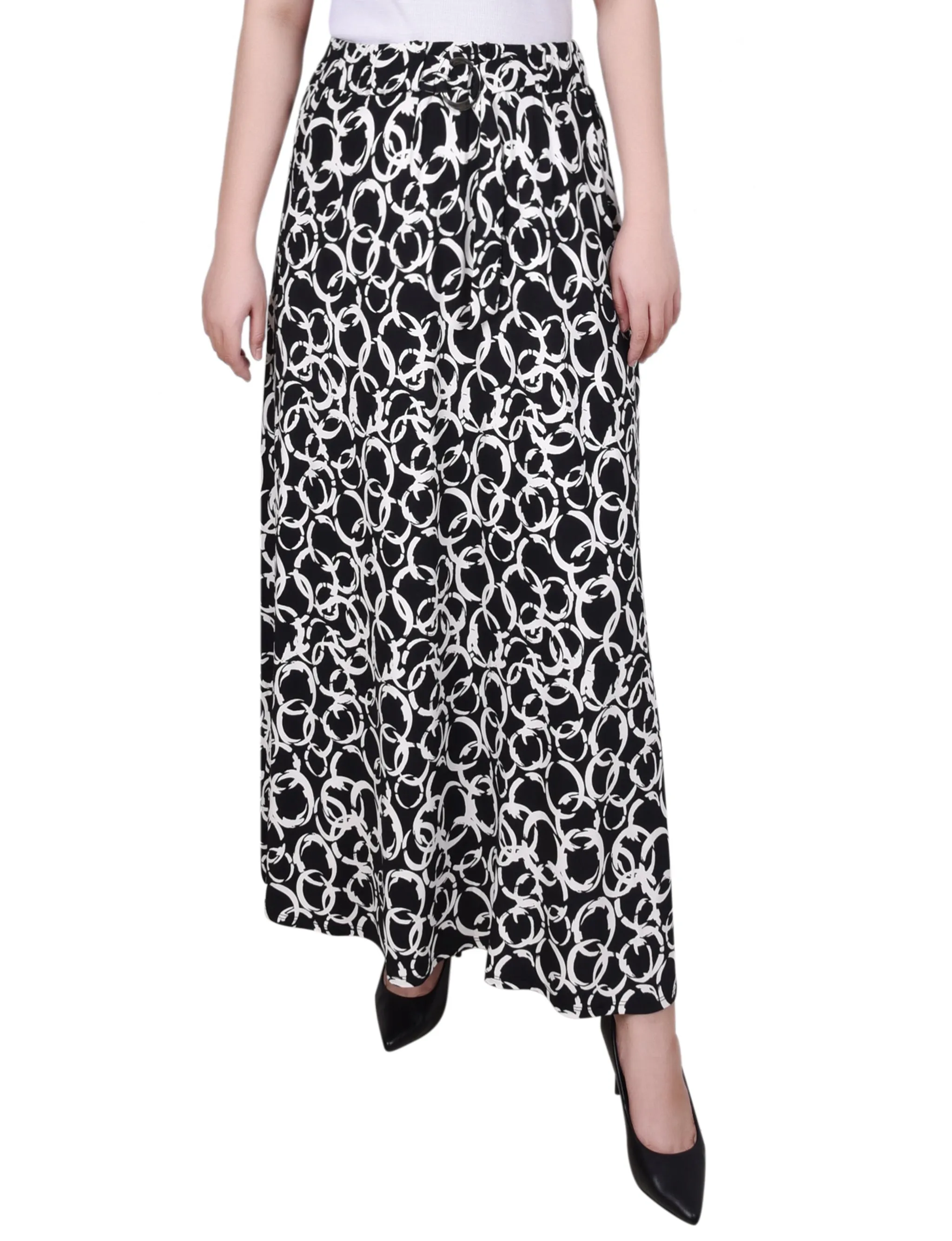 Modern Soft Flattering Cut Wear Petite Ring Detail Midi-Length Skirt