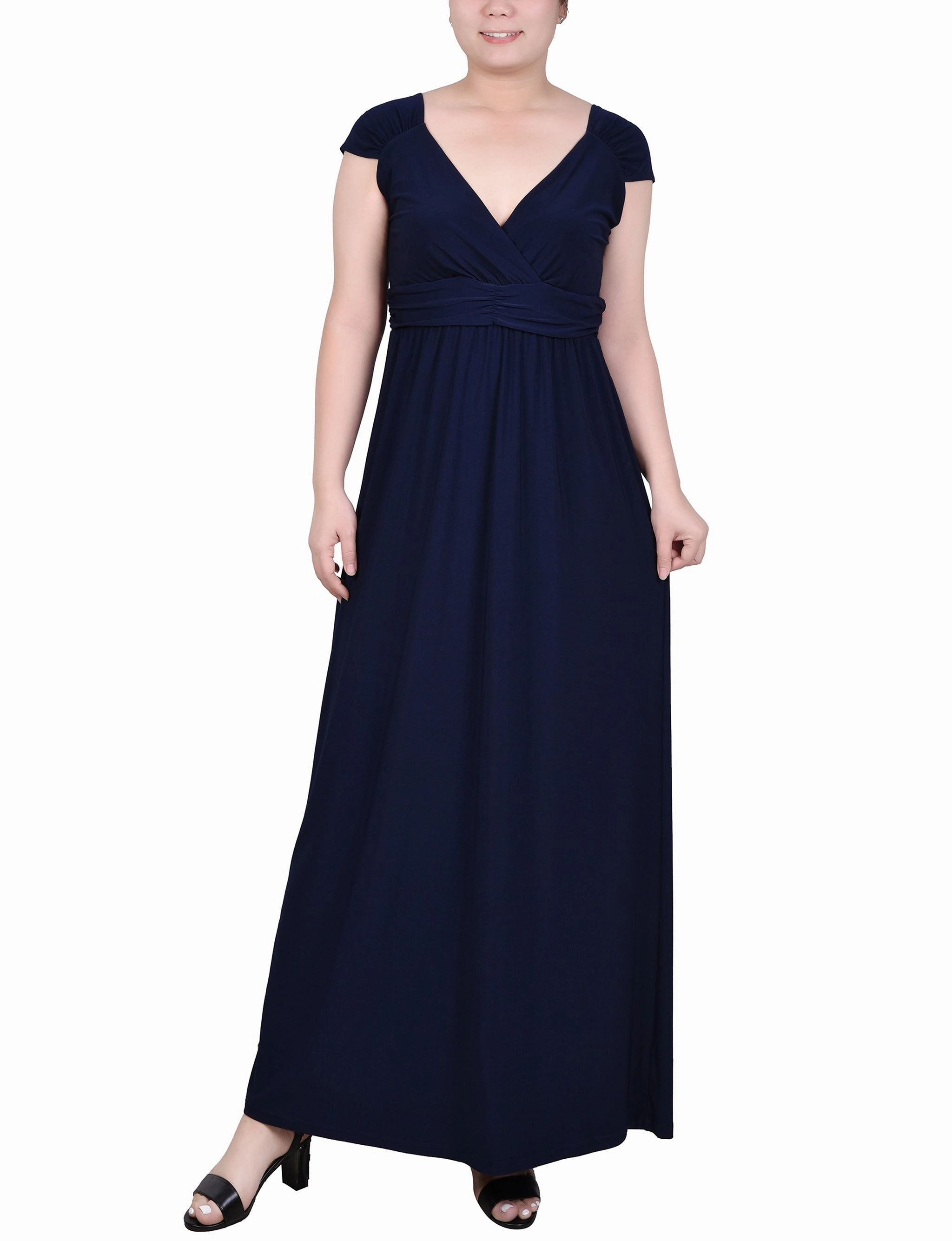 Petite Ruched Empire-Waist Maxi Dress Daily Silhouette Open Design