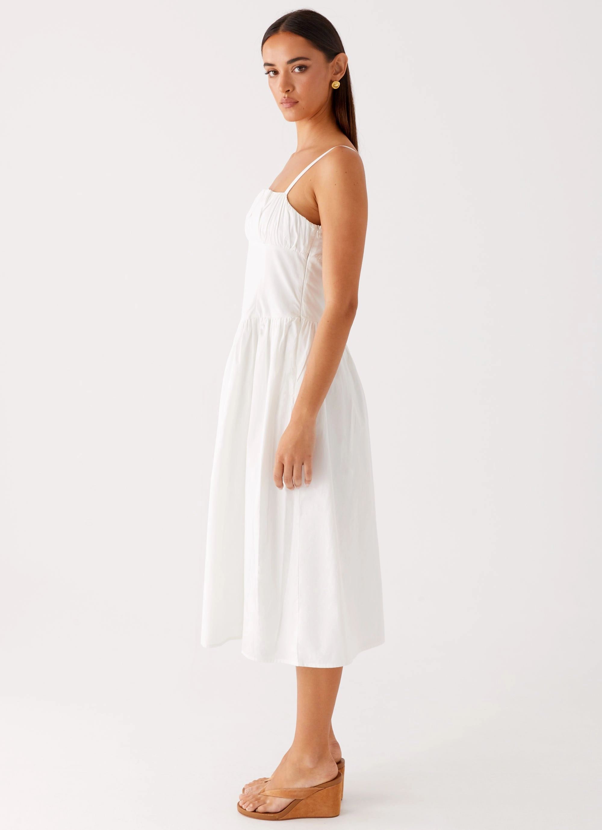 Phillipa Midi Dress - White Smooth Drape Modern Fit