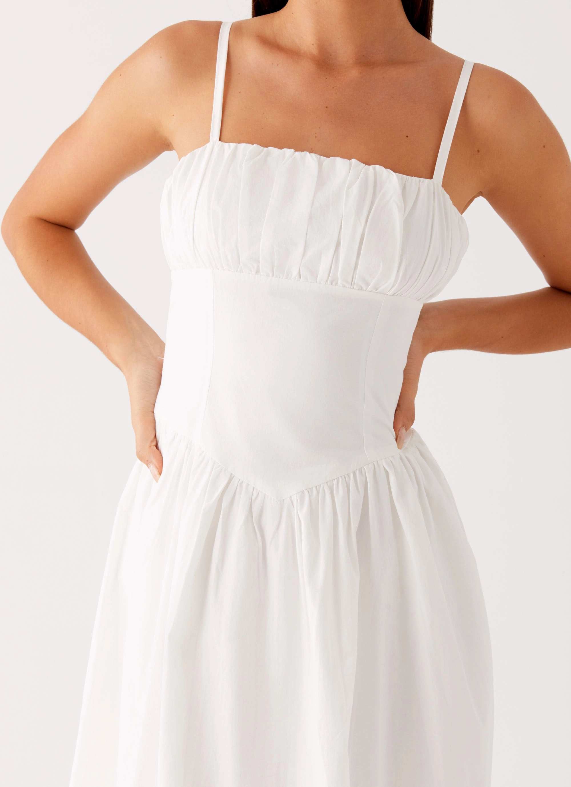 Phillipa Midi Dress - White Belt Waist