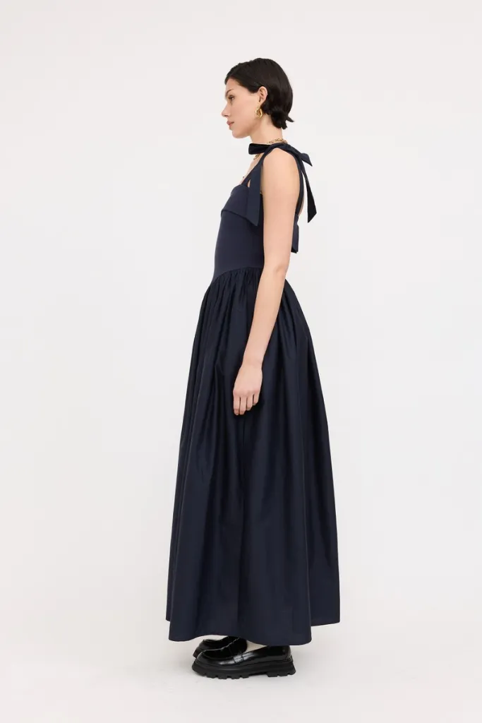 Phoebe Upper Knit Maxi Dress in Navy Polished Details Daywear Comfort