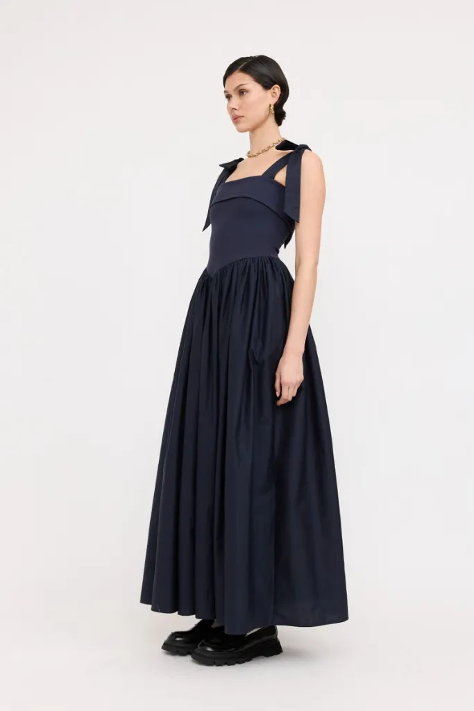 Phoebe Upper Knit Maxi Dress in Navy Trendy Vibe