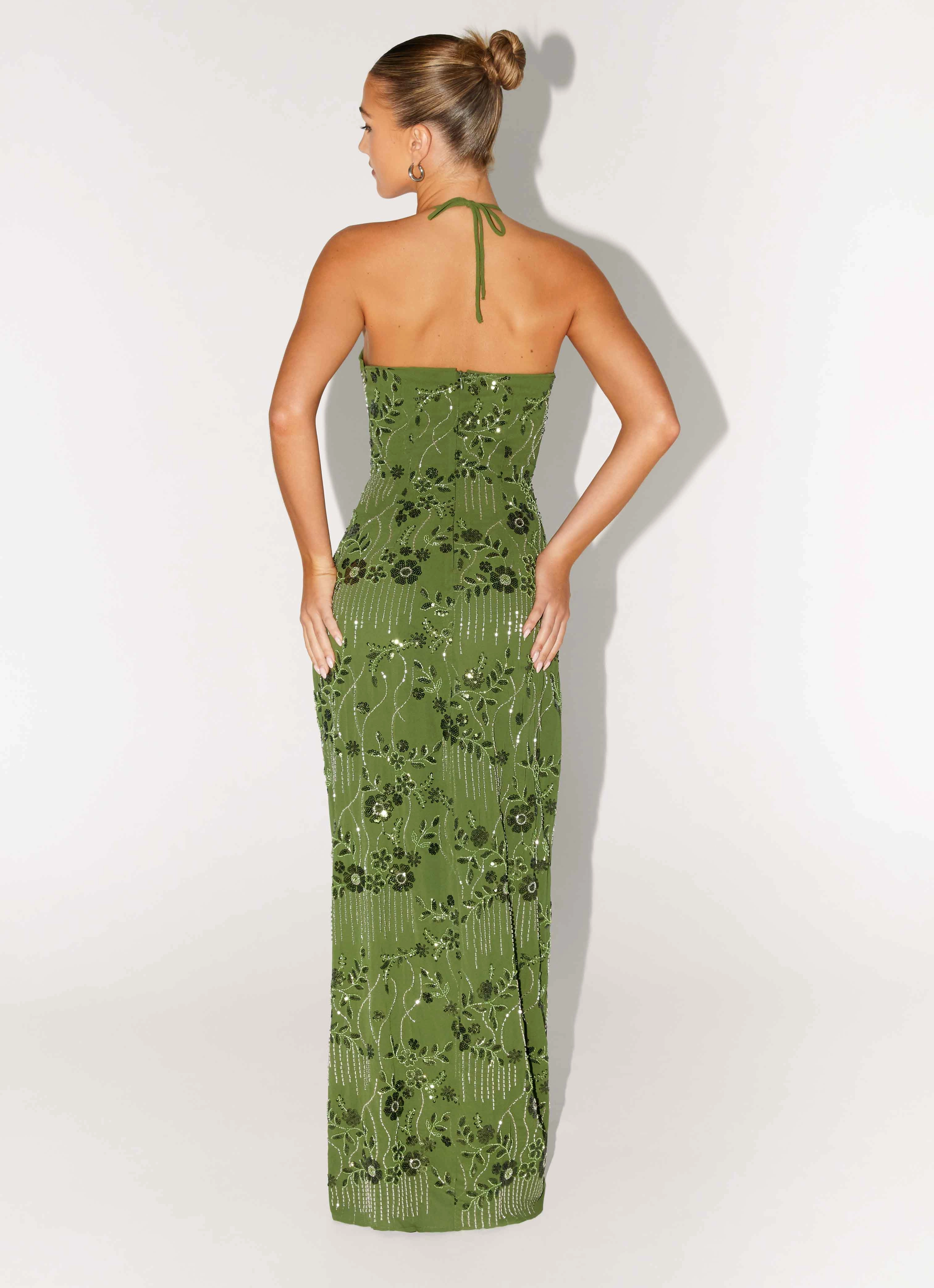Farm Air Phoenicia Beaded Maxi Dress - Khaki