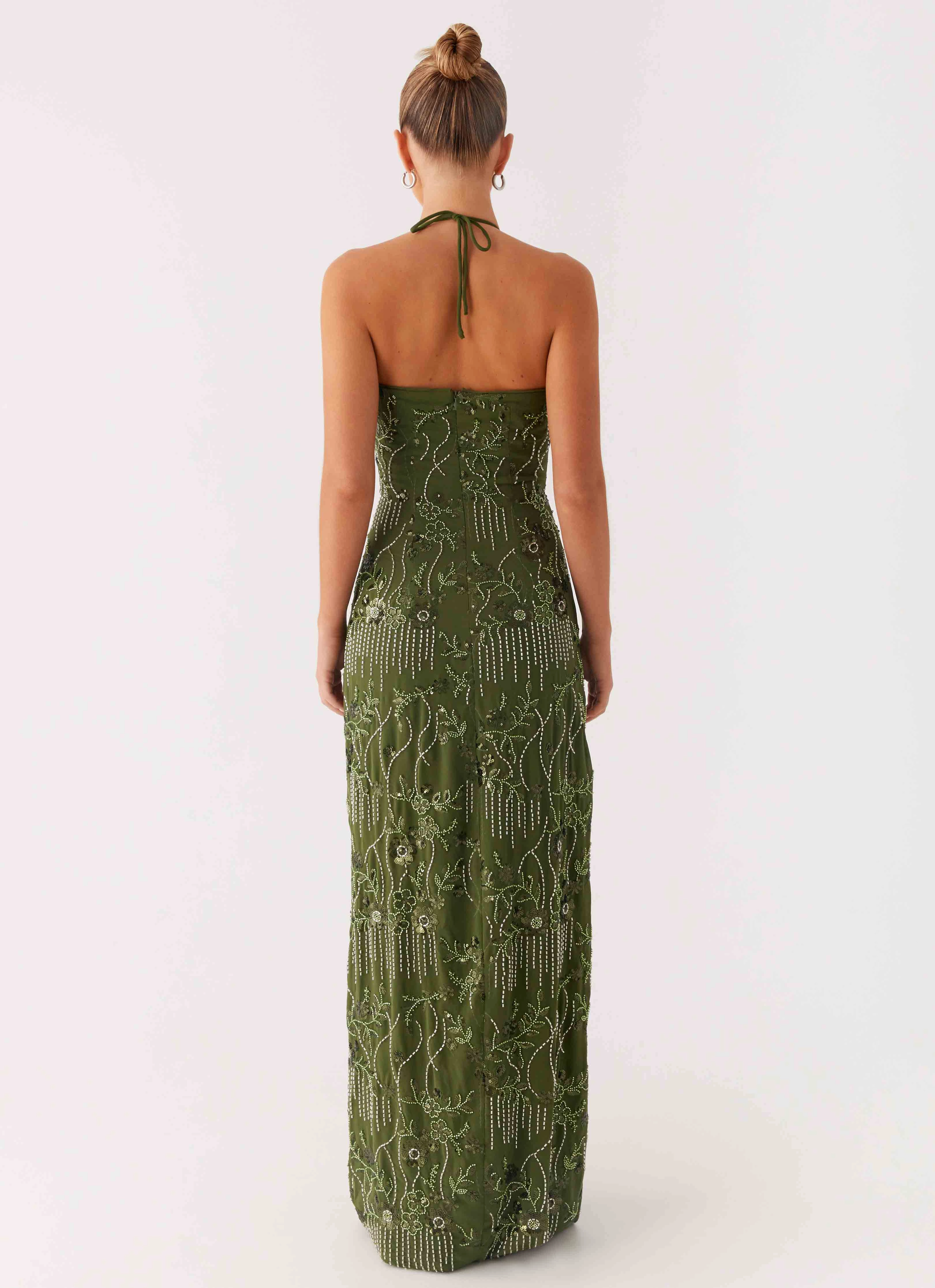 Phoenicia Beaded Maxi Dress - Khaki Stylish day dress Fresh Style