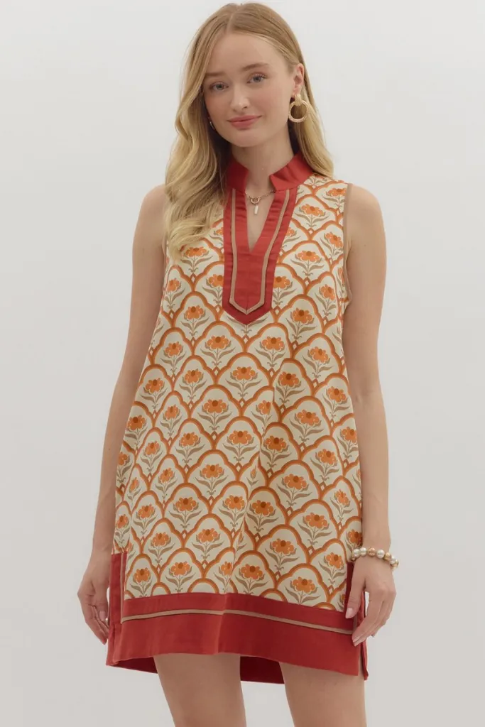 Eloise Geo Print Mini Dress in Ecru Morning Glow Striped-Pattern