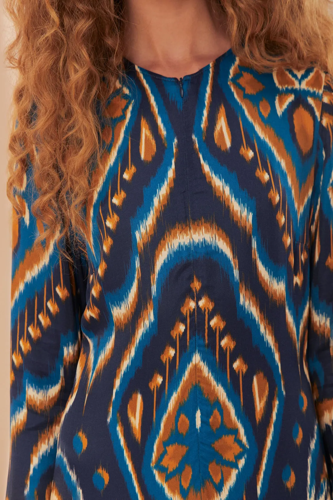 Pineapple Ikat Maxi Dress in Blue Smooth Surface Versatile Style