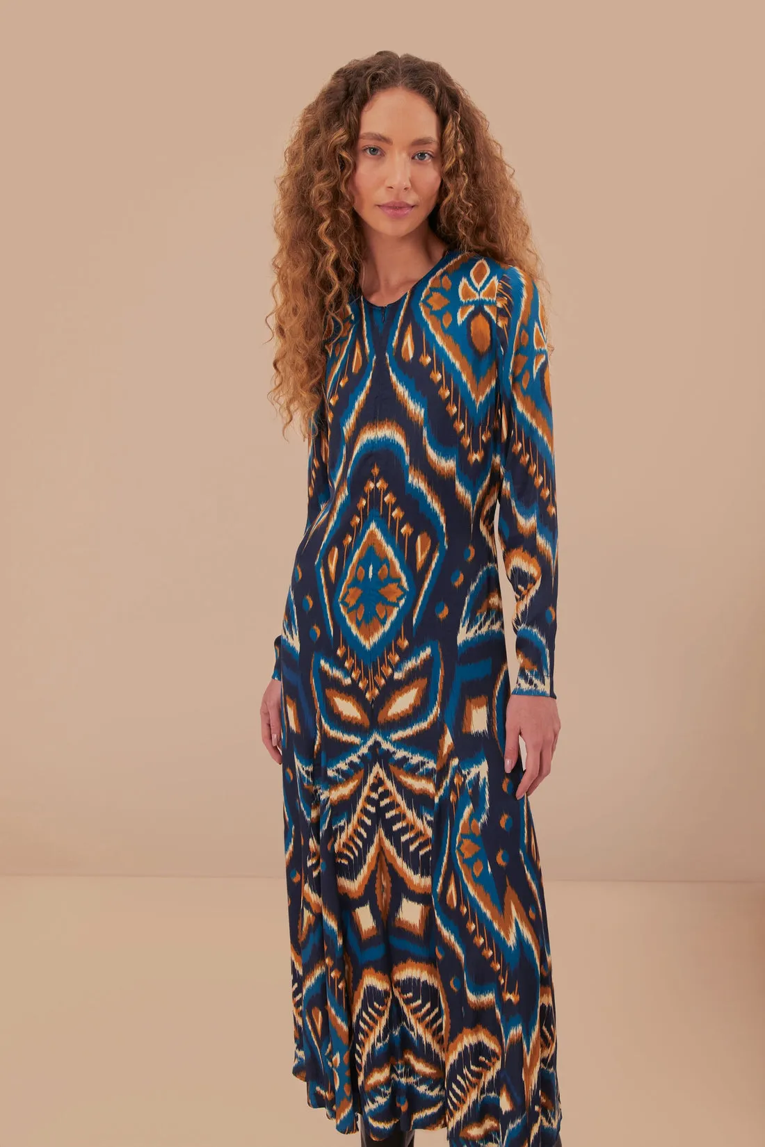 Vibrant Spirit Pineapple Ikat Maxi Dress in Blue