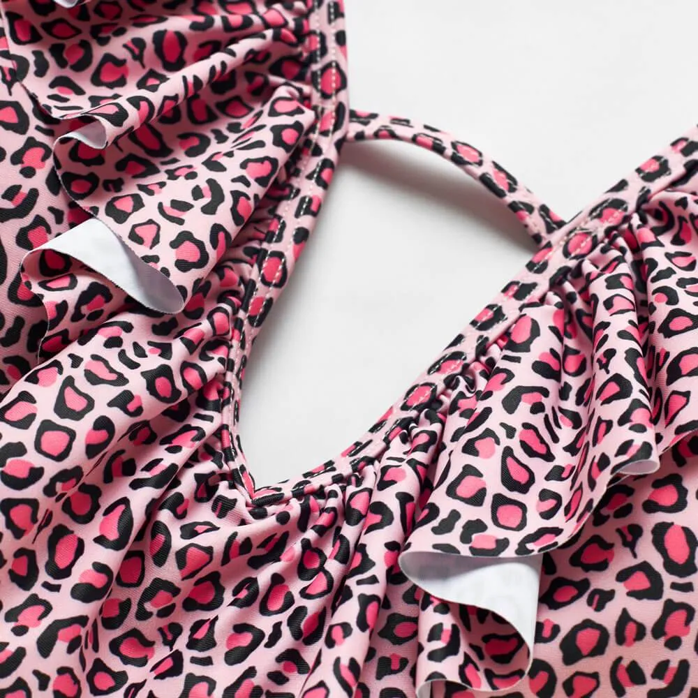 Pink Leopard Print Parent-Child Split Swimsuit