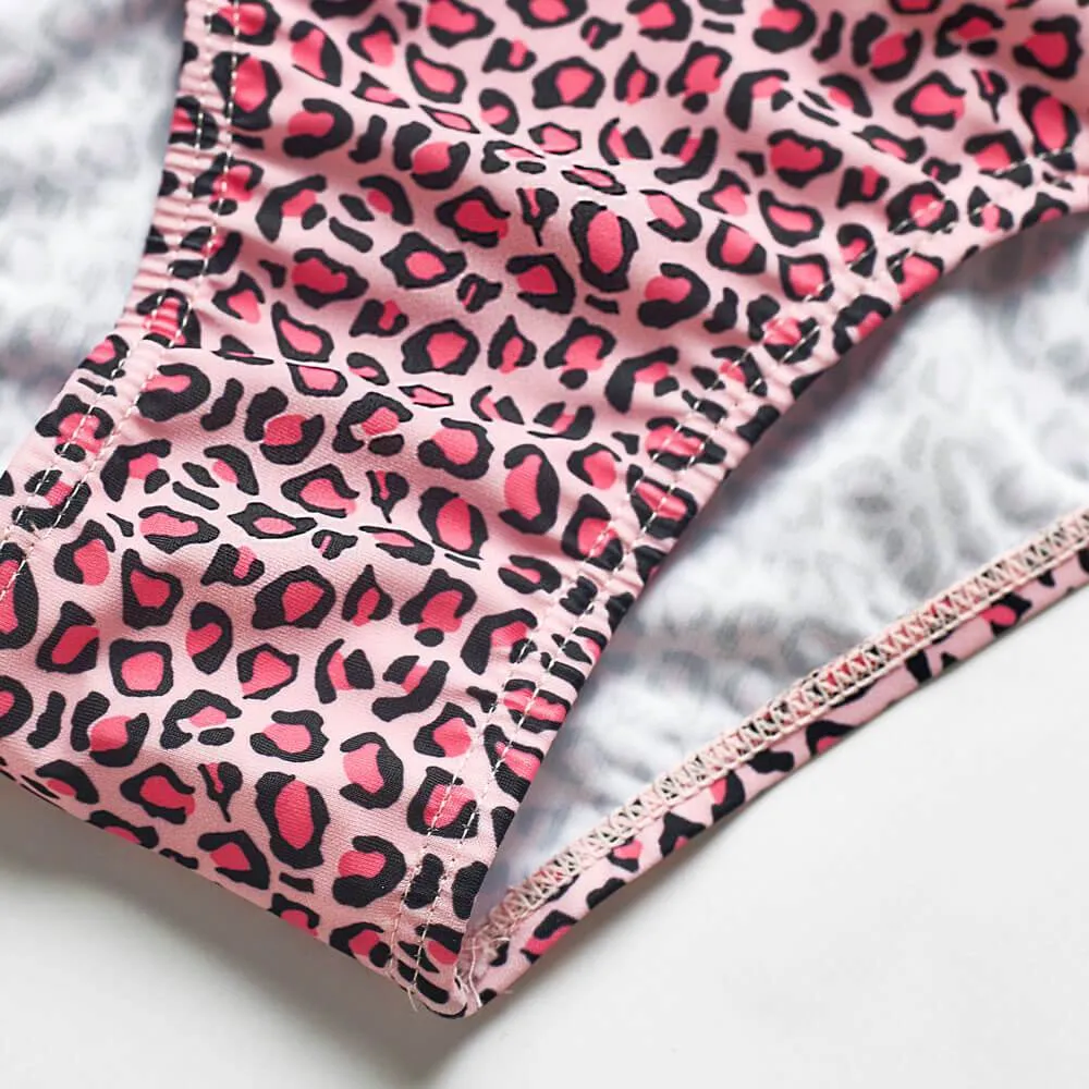Pink Leopard Print Parent-Child Split Swimsuit