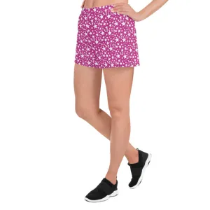 Pink White Star Print Pattern Designer Women's Athletic Short Running Shorts- Made in EU