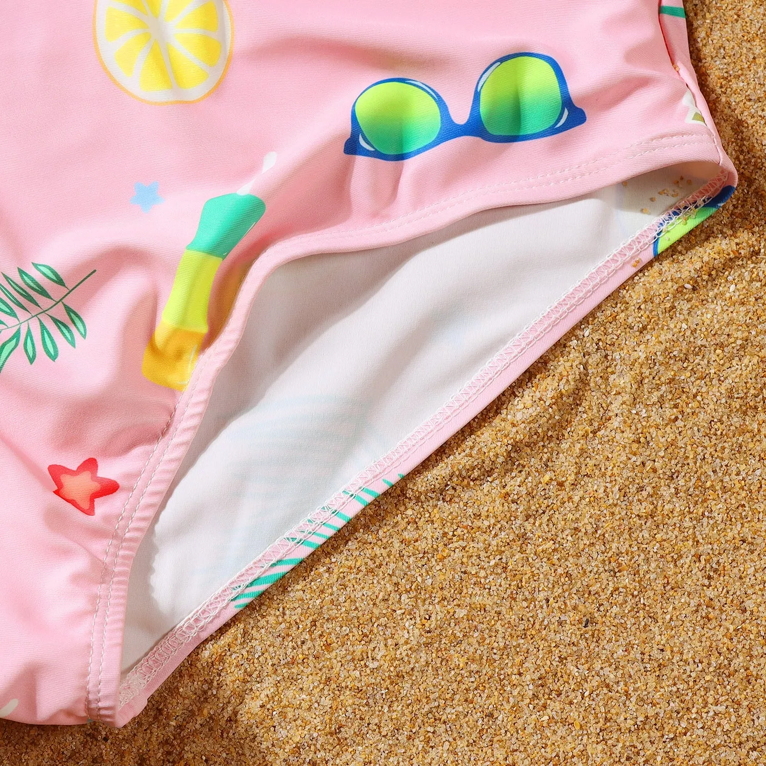 Plant Print Frill Trim Family One Piece Swimsuit
