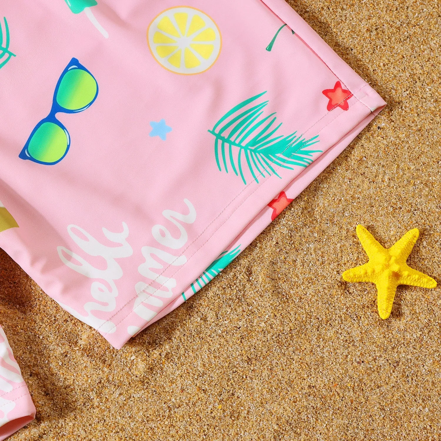Plant Print Frill Trim Family One Piece Swimsuit