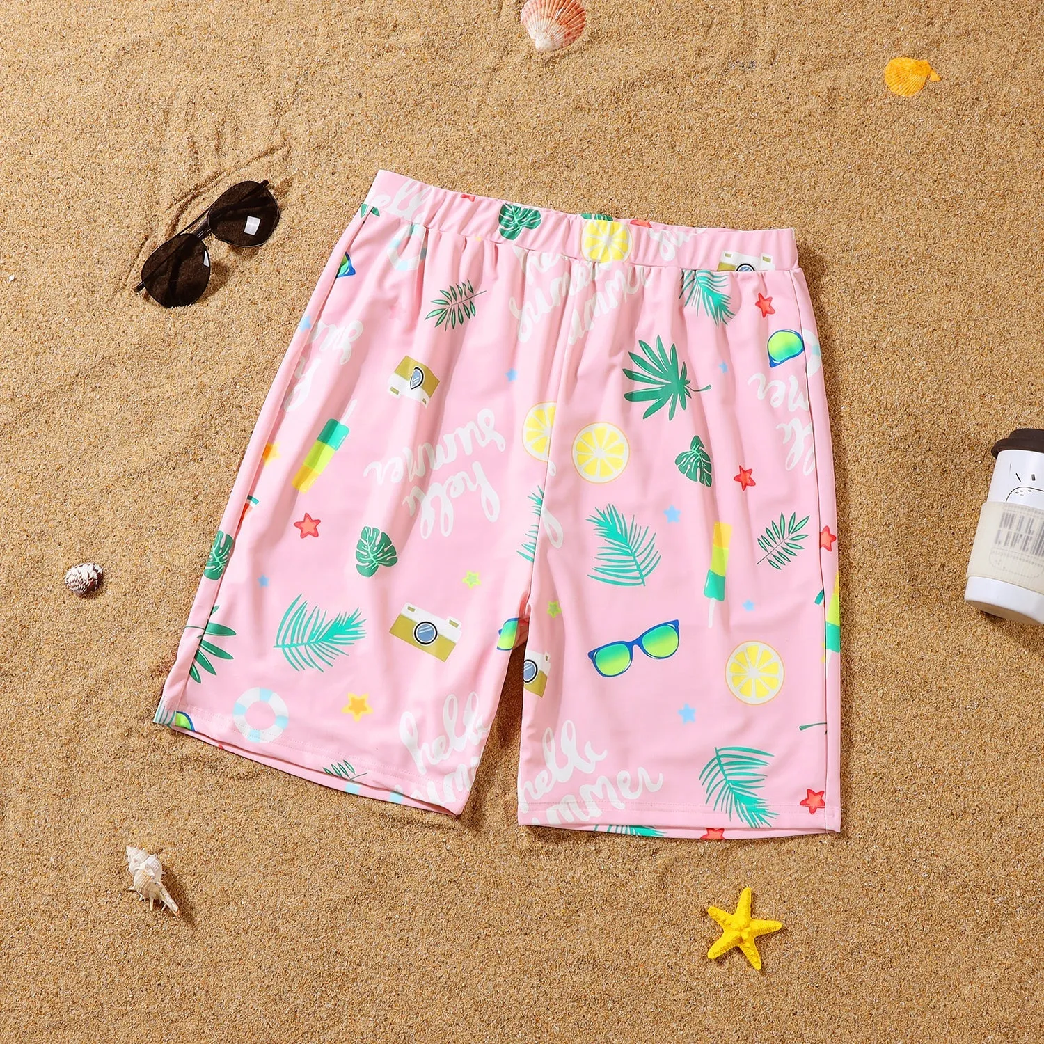 Plant Print Frill Trim Family One Piece Swimsuit