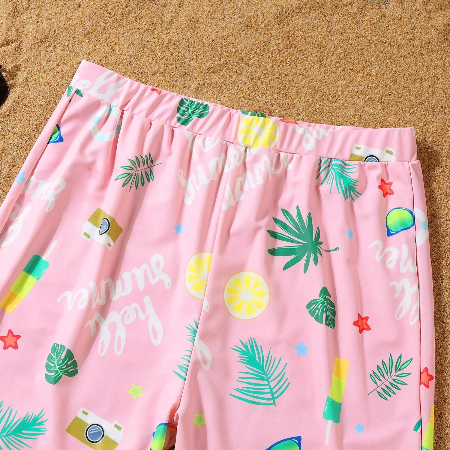 Plant Print Frill Trim Family One Piece Swimsuit