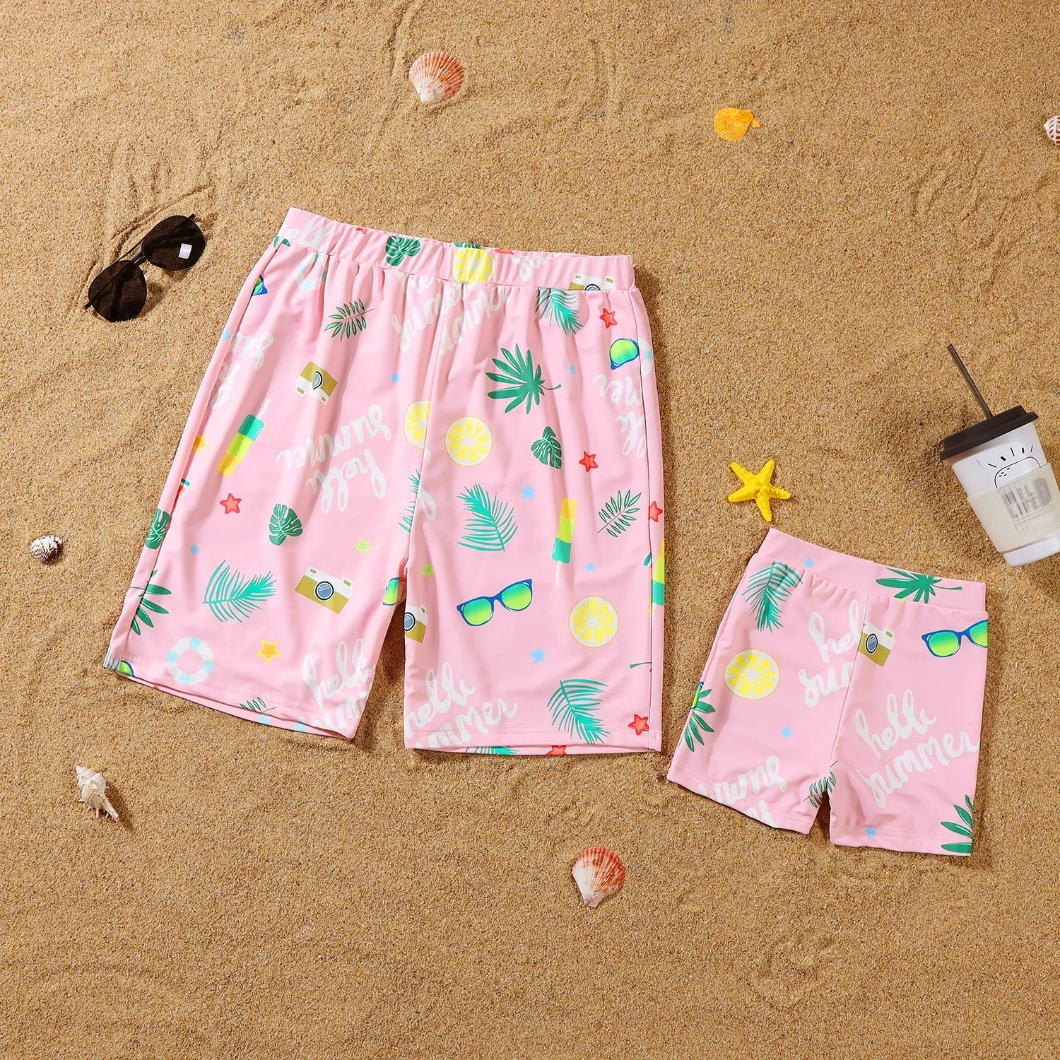 Plant Print Frill Trim Family One Piece Swimsuit
