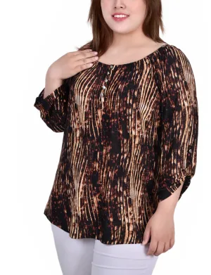 Plus Size 3/4 Push Tab Round Neck Top Quality Apparel Plus Size 3/4 Push Tab Round Neck Top Flattering Shape Effortless weekend dress