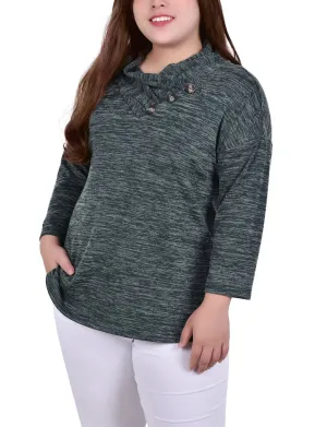 Plus Size 3/4 Sleeve Crossover Cowl Neck Top rose gold Weekend Fresh Plus Size 3/4 Sleeve Crossover Cowl Neck Top