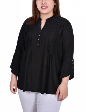Plus Size 3/4 Sleeve Overlapped Bell Sleeve Y Neck Top Distinctive Attire Modern and Stylish Playful Cut Plus Size 3/4 Sleeve Overlapped Bell Sleeve Y Neck Top
