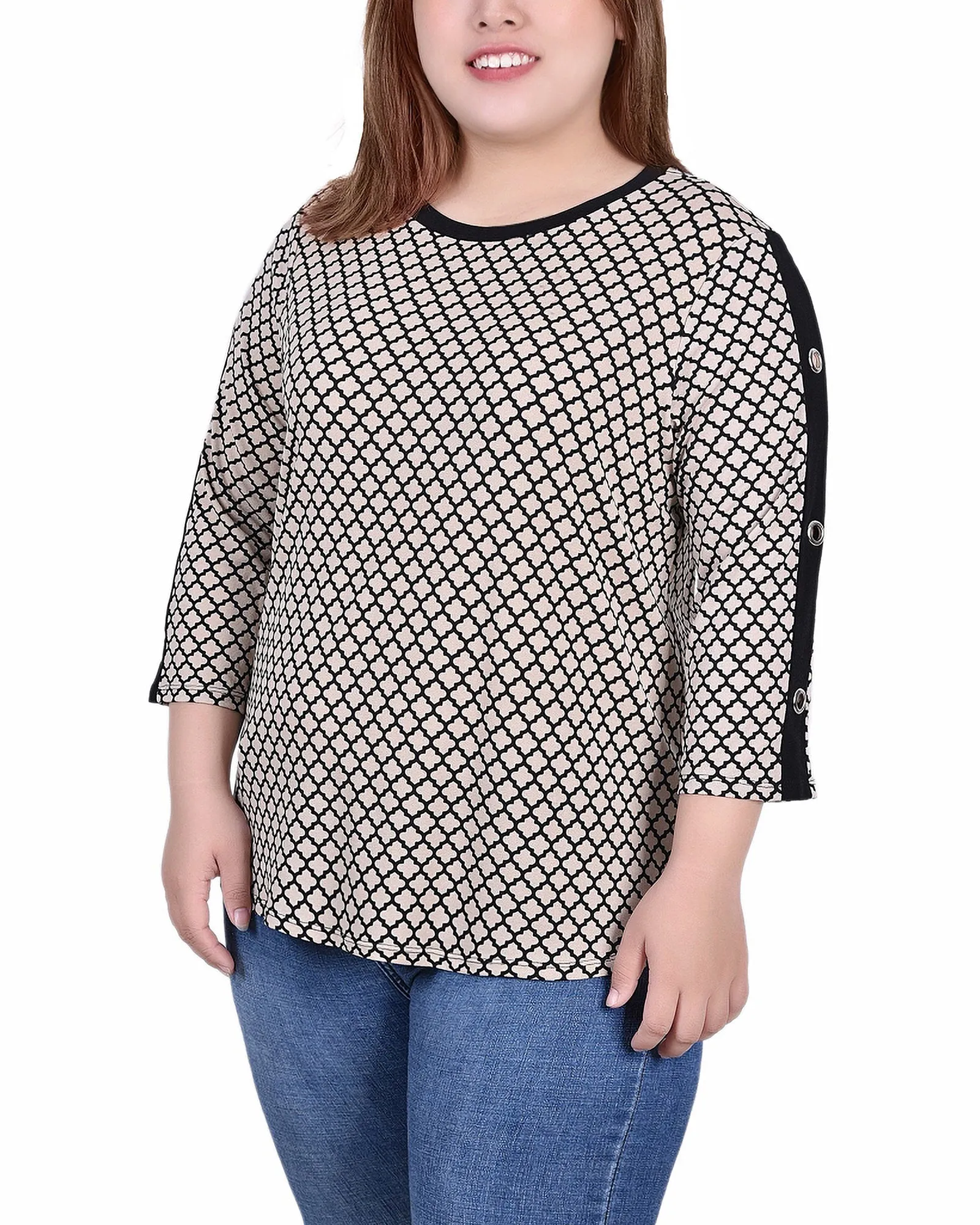 Layering Piece Sun-Protective Plus Size 3/4 Sleeve Top With Combo Bands and Grommets