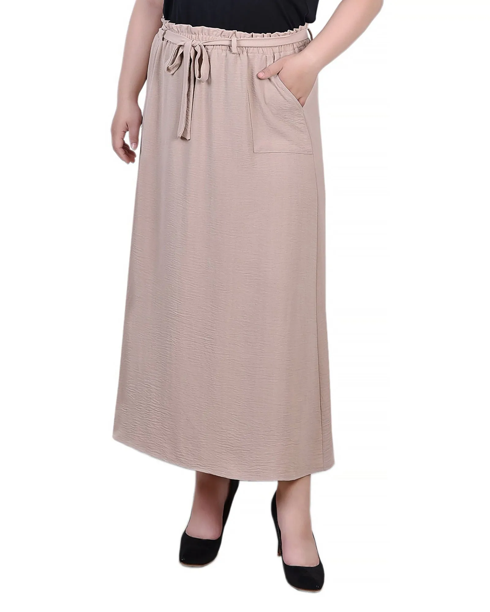 Plus Size Ankle Length Belted A-Line Skirt Lace Ease