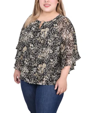 Plus Size Chiffon Poncho Top With Ring Stylish and Simple Plus Size Chiffon Poncho Top With Ring Euro Touch