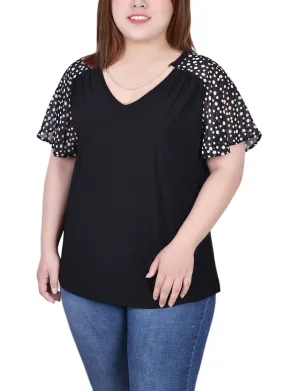 Plus Size Combo Chiffon-Sleeve V Neck Top Sophisticated Layer Happy Fit Plus Size Combo Chiffon-Sleeve V Neck Top
