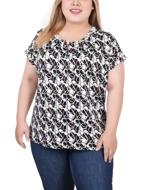 Plus Size Extended Sleeve Top With Grommets Suede Touch Plus Size Extended Sleeve Top With Grommets Chic Direction