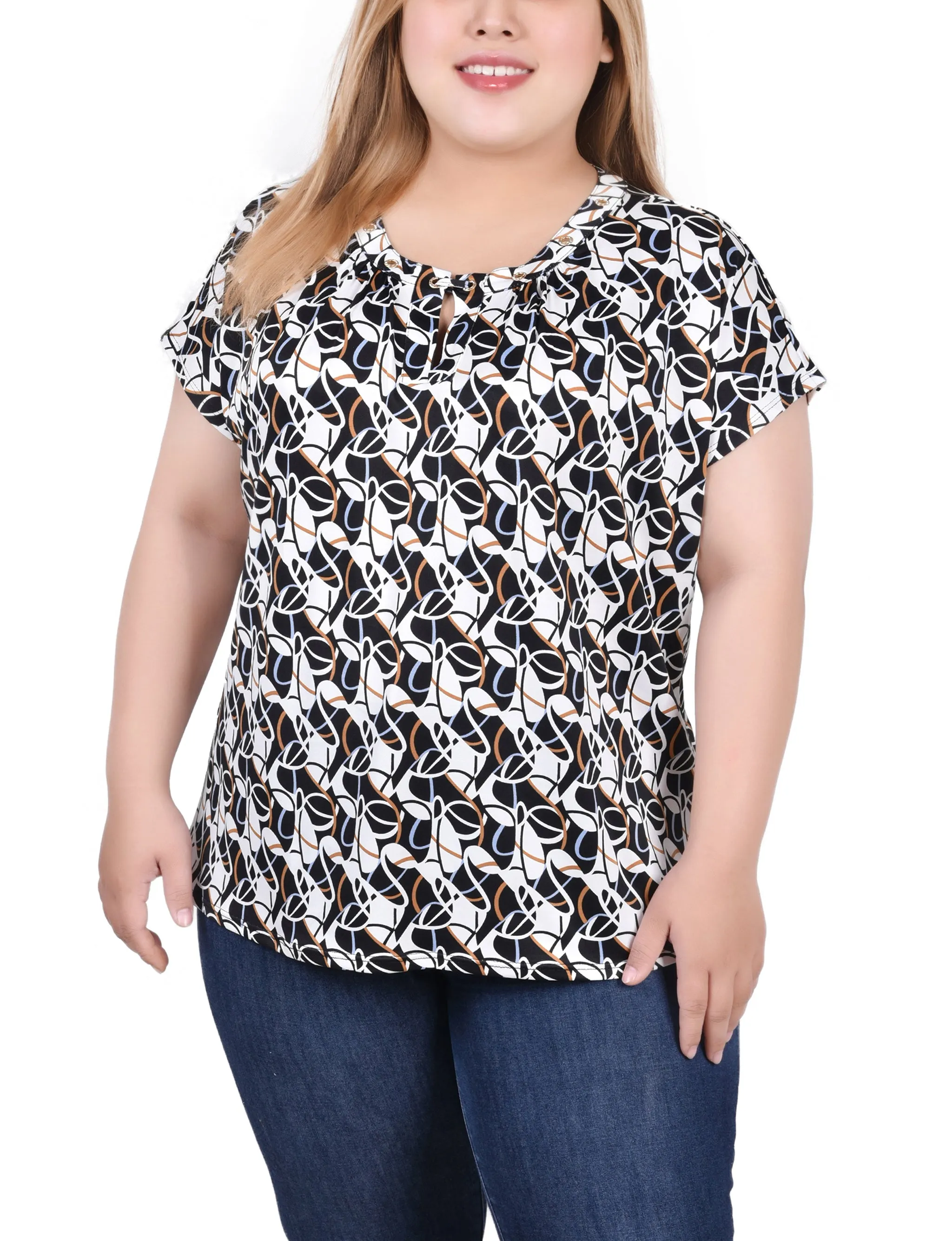 Plus Size Extended Sleeve Top With Grommets Chic Direction