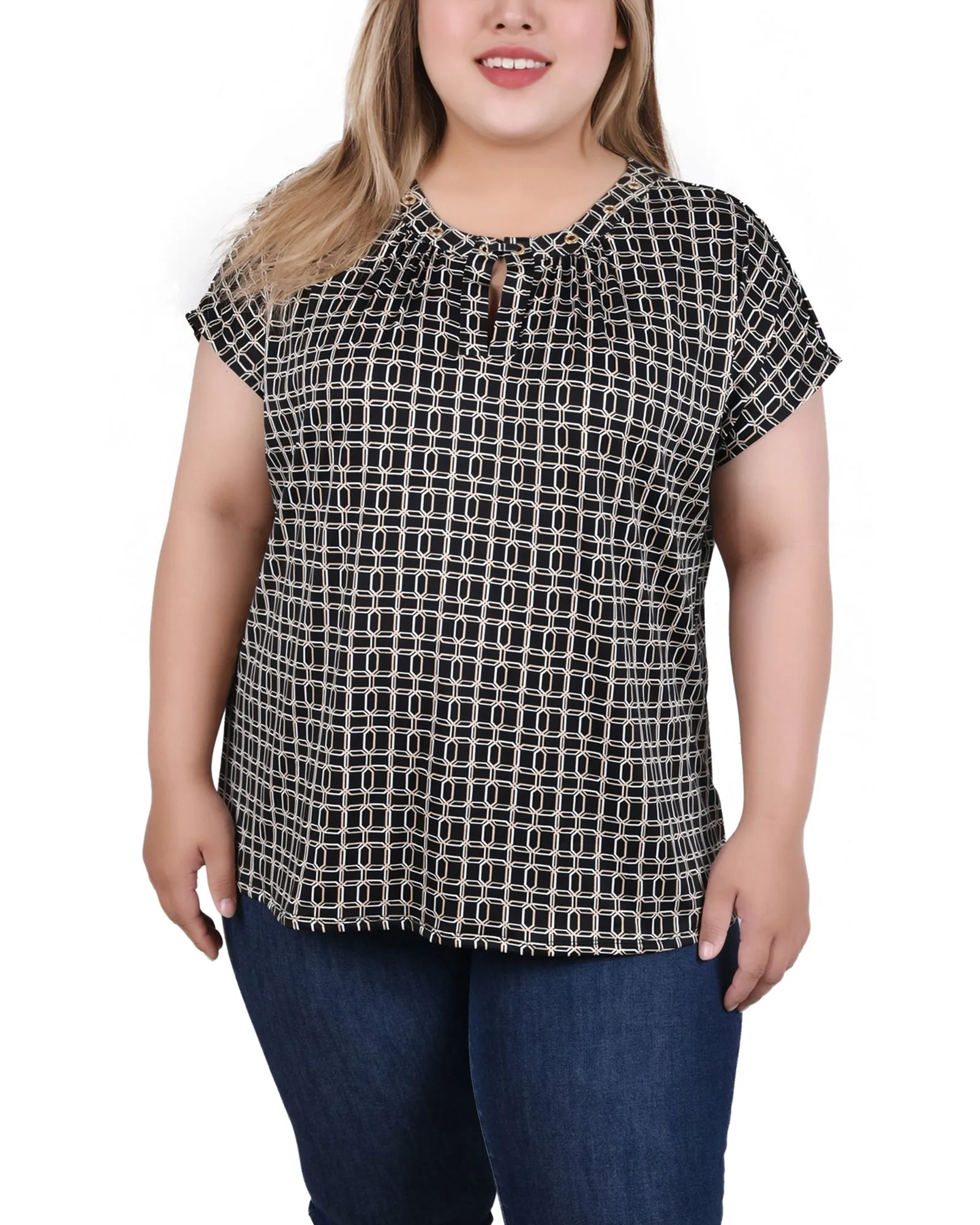 Plus Size Extended Sleeve Top With Grommets Sleek and Flattering Urban Motion