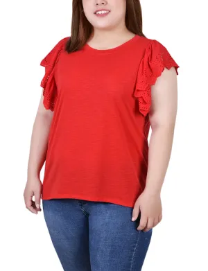 Plus Size Flutter Sleeve Slub Knit Top Versatile Style Tailored-fit Polished look dress Plus Size Flutter Sleeve Slub Knit Top