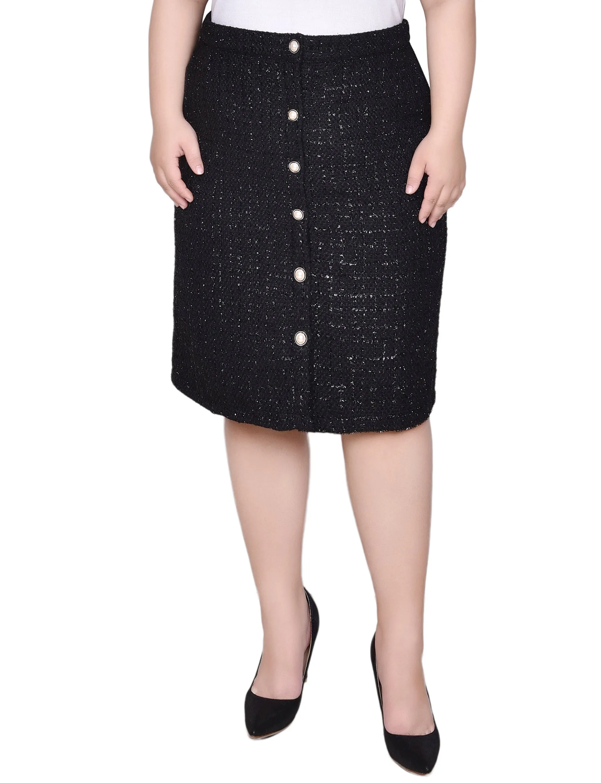 Plus Size Knee Length Slim Tweed Knit Skirt Contemporary Style