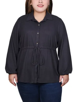 Plus Size Long Dolman Sleeve Drawstring-Waist Tunic Top Futuristic Clothing Comfortable Fashion Bow-Detail Plus Size Long Dolman Sleeve Drawstring-Waist Tunic Top