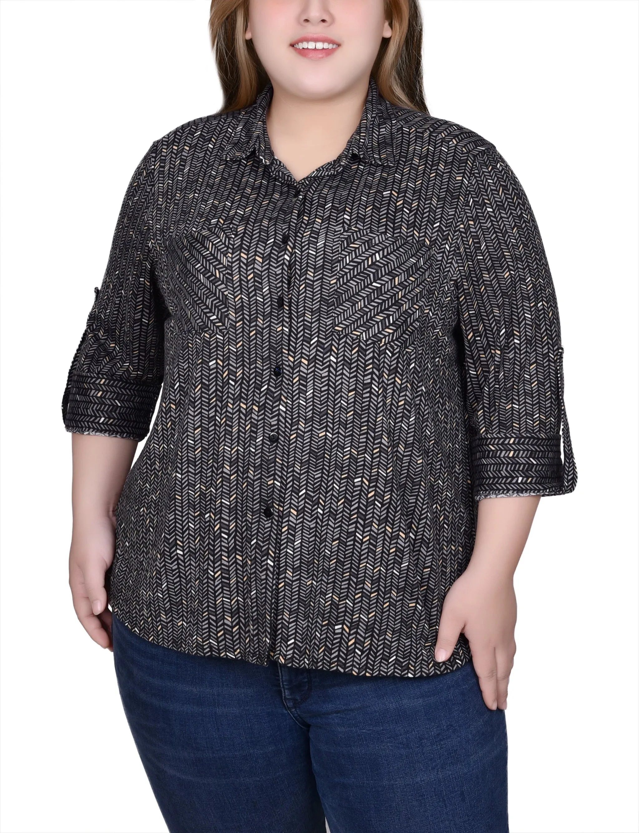 Chill Vibes Plus Size Long Sleeve Button Front Tunic Top