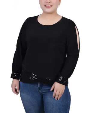 Plus Size Long Sleeve Knit Top With Sequin Hem Soft and Cozy Plus Size Long Sleeve Knit Top With Sequin Hem Daily Flex Flow Friendly