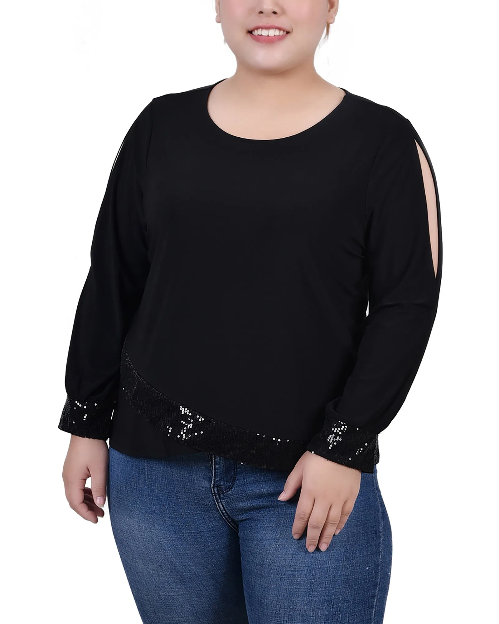 Plus Size Long Sleeve Knit Top With Sequin Hem Simple Spirit Contemporary Wear