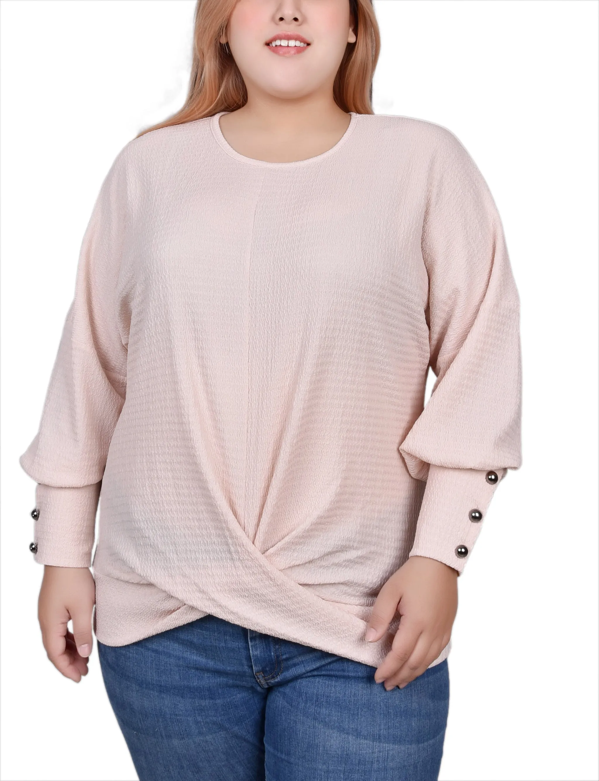 Sleek Fit Plus Size Long Sleeve Textured Knit Top