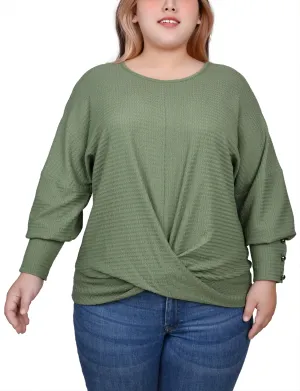 Plus Size Long Sleeve Textured Knit Top Modern Dressings Trend Movement Versatile Layers Plus Size Long Sleeve Textured Knit Top