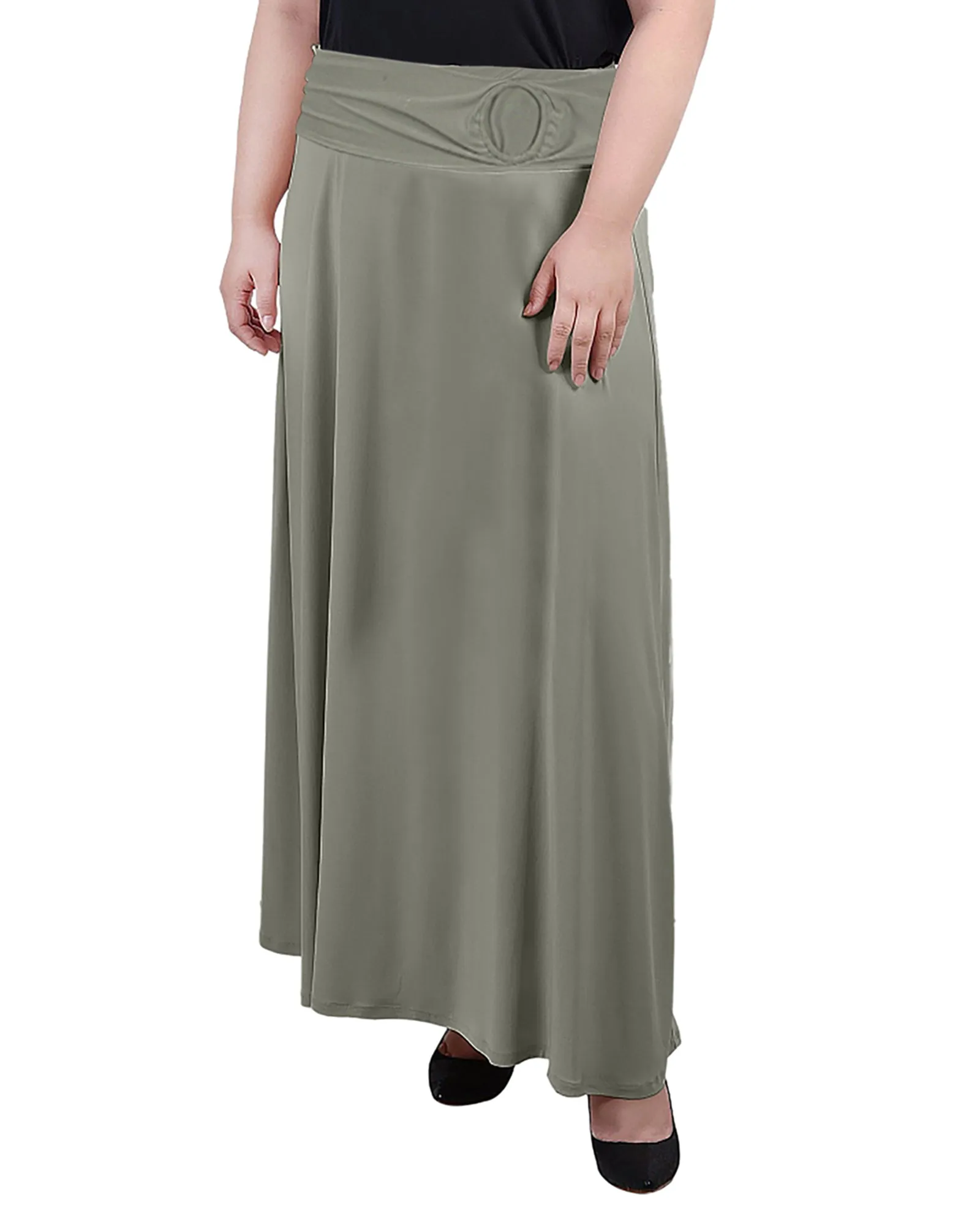 Plus Size Maxi A-Line Skirt With Front Faux Belt With Ring Detail Calm Tone