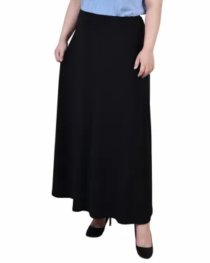 Plus Size Maxi A-Line Skirt With Front Faux Belt With Ring Detail classic waist soft look Street Casual Plus Size Maxi A-Line Skirt With Front Faux Belt With Ring Detail