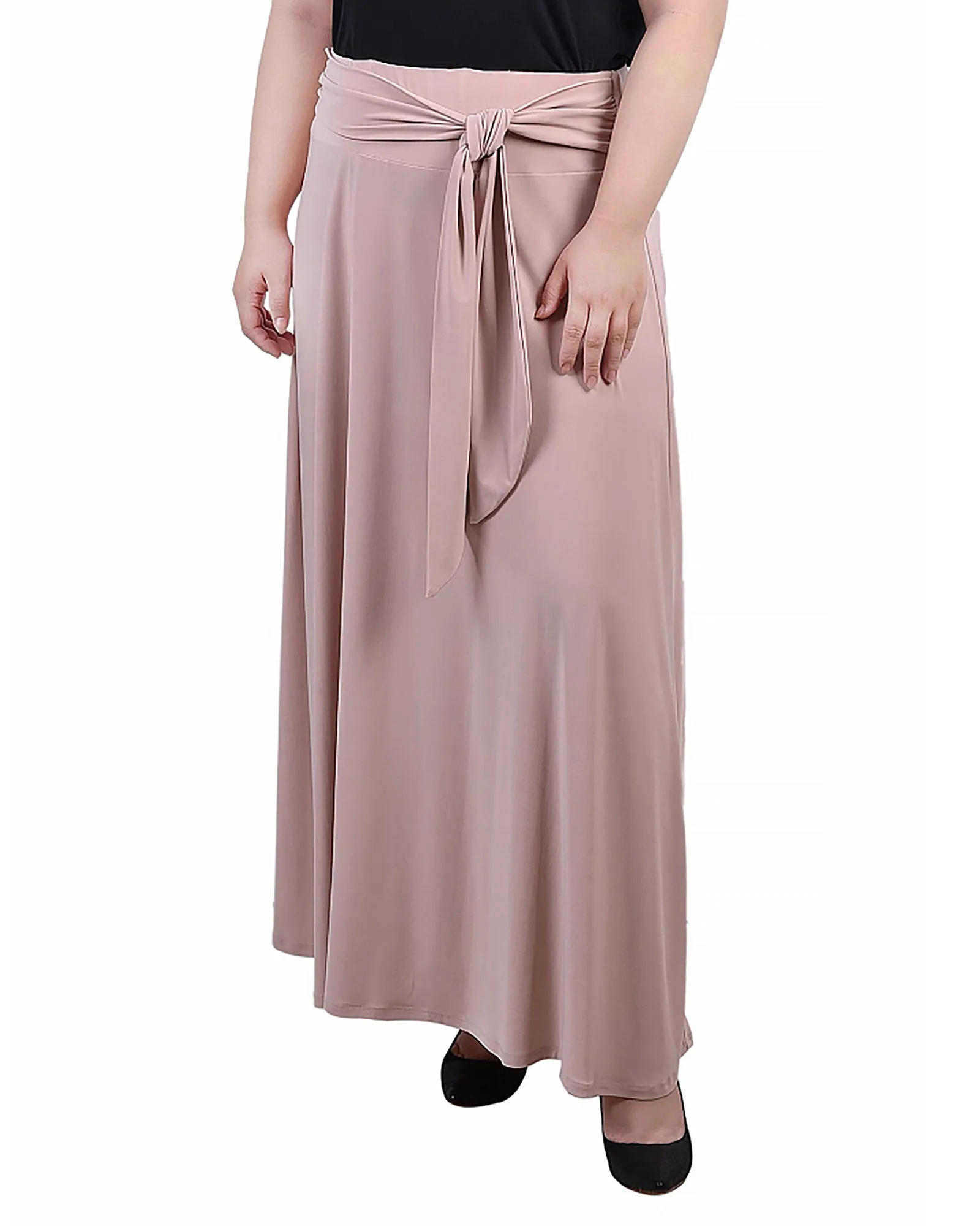 Gemstone-Detail Plus Size Maxi Skirt With Sash Waist Tie