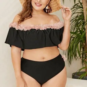 Plus Size Off Shoulder Push Up Ruffled Bathing Suit