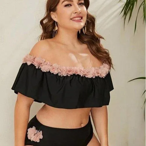 Plus Size Off Shoulder Push Up Ruffled Bathing Suit
