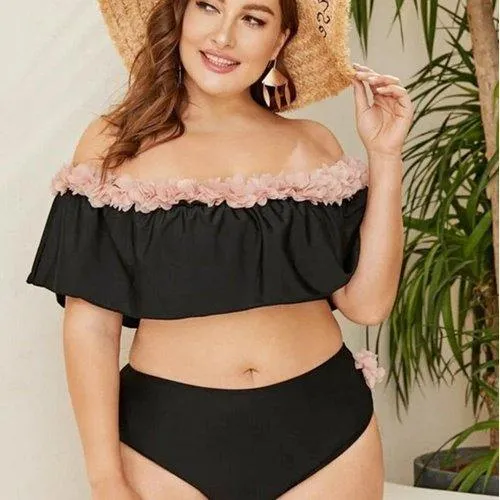 Plus Size Off Shoulder Push Up Ruffled Bathing Suit