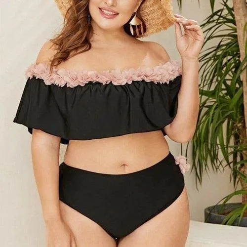 Plus Size Off Shoulder Push Up Ruffled Bathing Suit