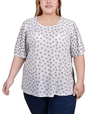 Plus Size Pleated-Sleeve Top Minimal Design Soft Colorway Plus Size Pleated-Sleeve Top