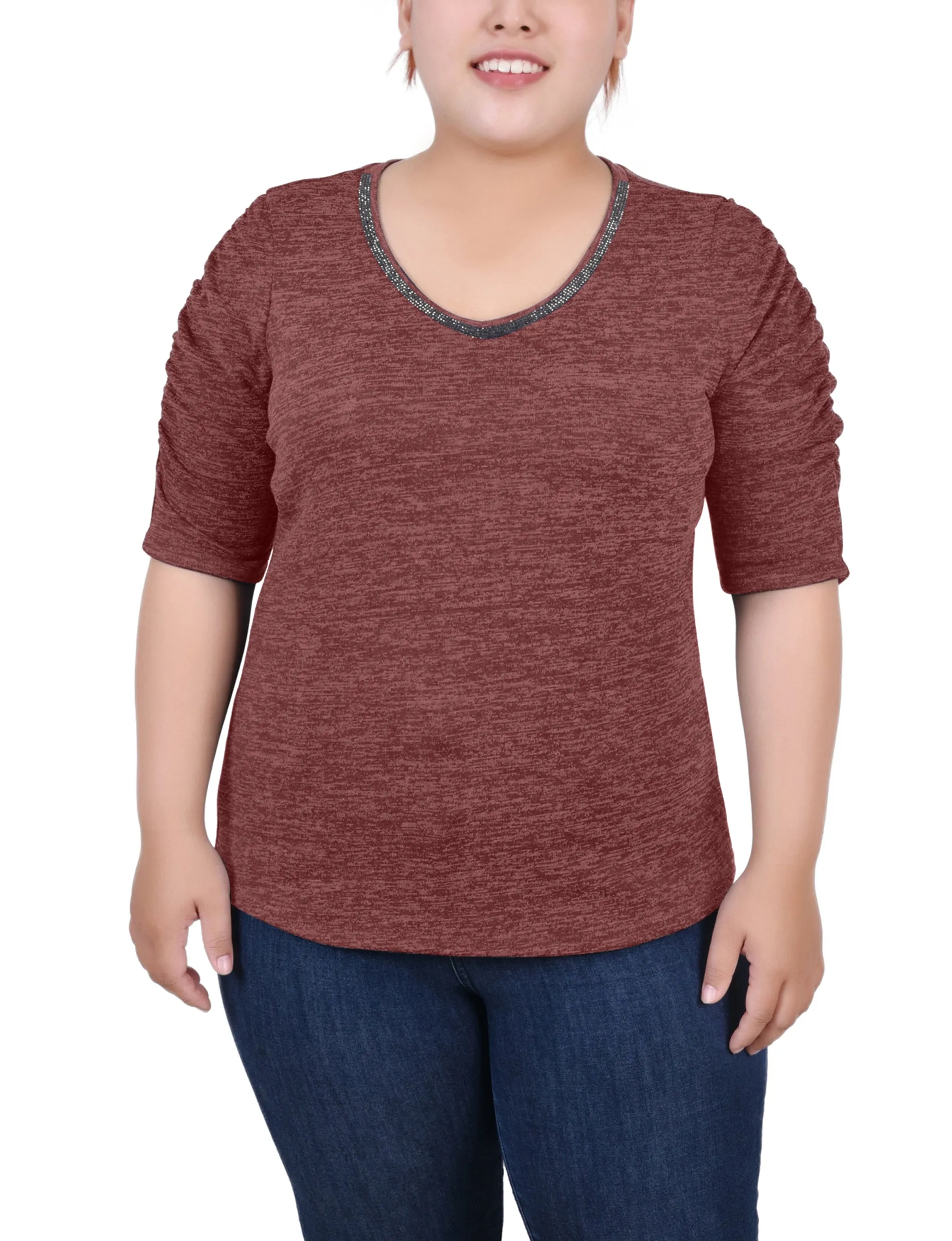 Plus Size Rouched Sleeve Top Perfectly Fitted