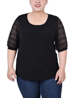 Plus Size Short Burnout Sleeve Scoop Neck Top Sophisticated Style Plus Size Short Burnout Sleeve Scoop Neck Top Style Ease