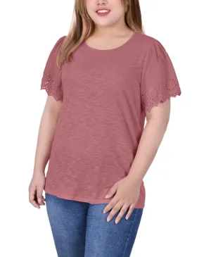 Plus Size Short Flutter Eyelet Sleeve Top Water Resistant Plus Size Short Flutter Eyelet Sleeve Top Fall Inspired
