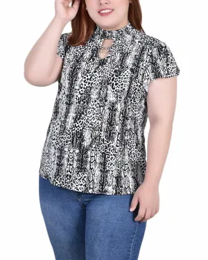 Plus Size Short Flutter Sleeve Mock Neck Top Practical Comfort Refined Mood Plus Size Short Flutter Sleeve Mock Neck Top